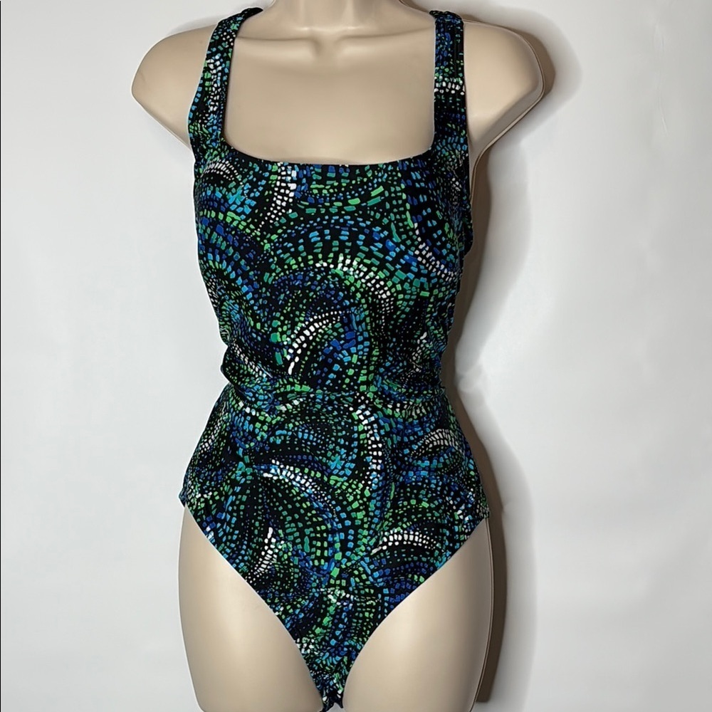 Speedo Women's One Piece Swimsuit - Blue and Green Mosaic